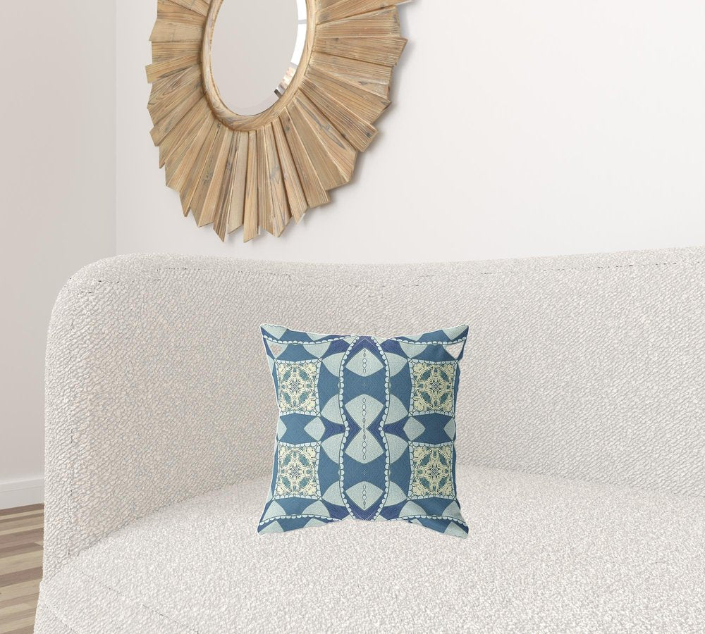 16" X 16" Blue Geometric Indoor Outdoor Throw Pillow