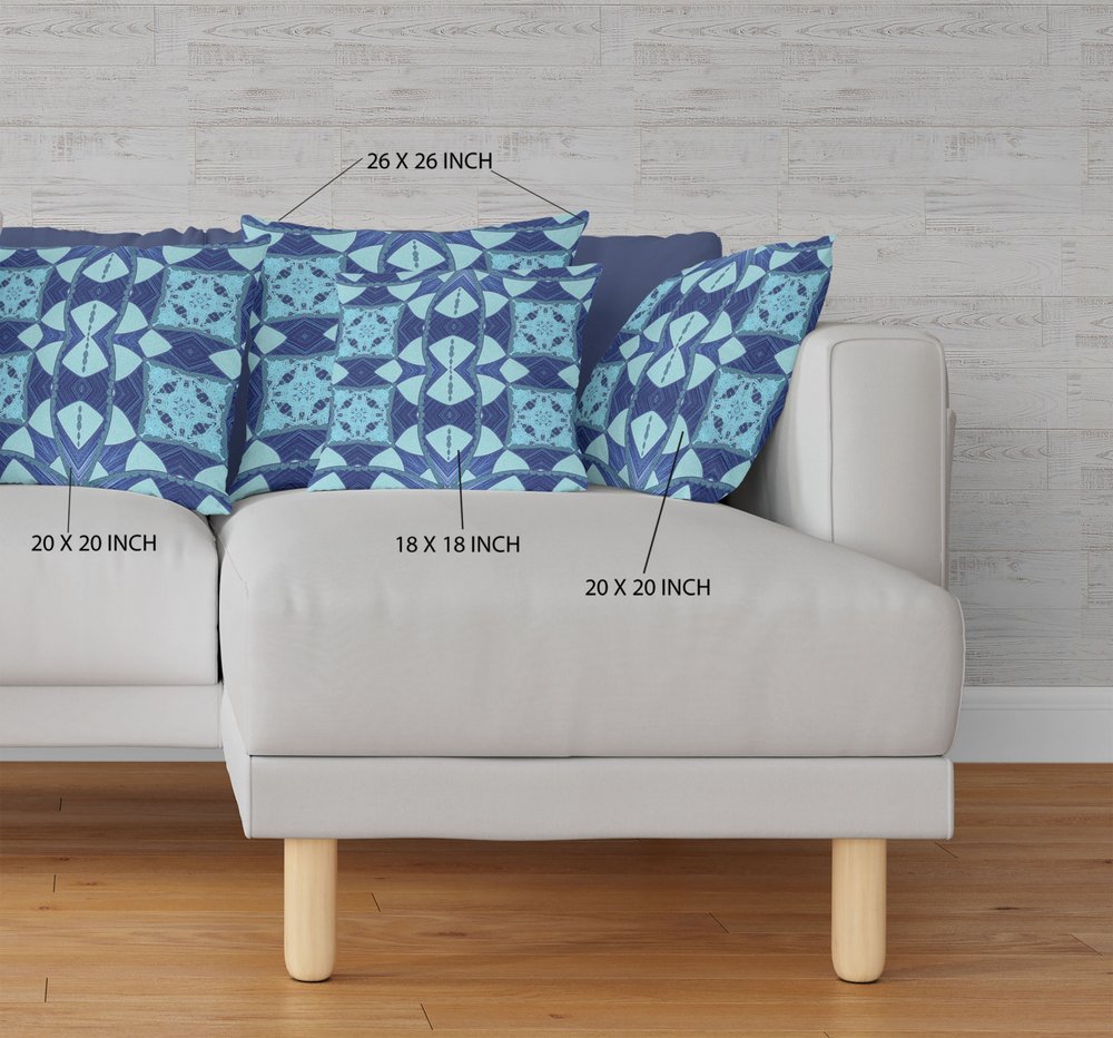 16" X 16" Blue Geometric Indoor Outdoor Throw Pillow