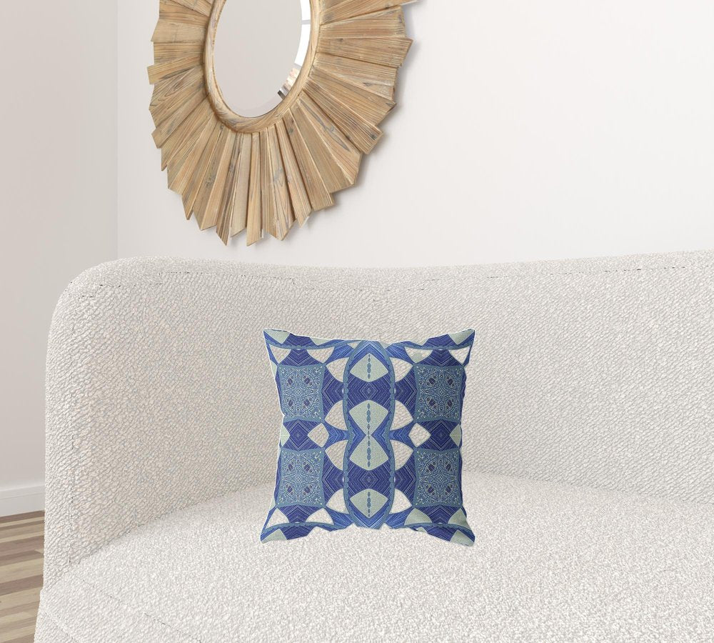 16" X 16" Dark Blue Geometric Indoor Outdoor Throw Pillow