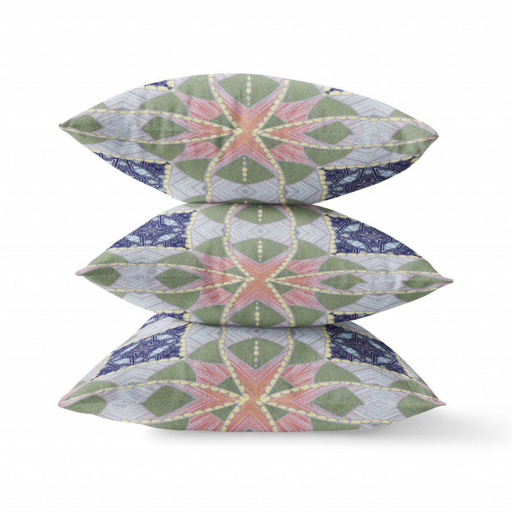 16" X 16" Green Geometric Indoor Outdoor Throw Pillow