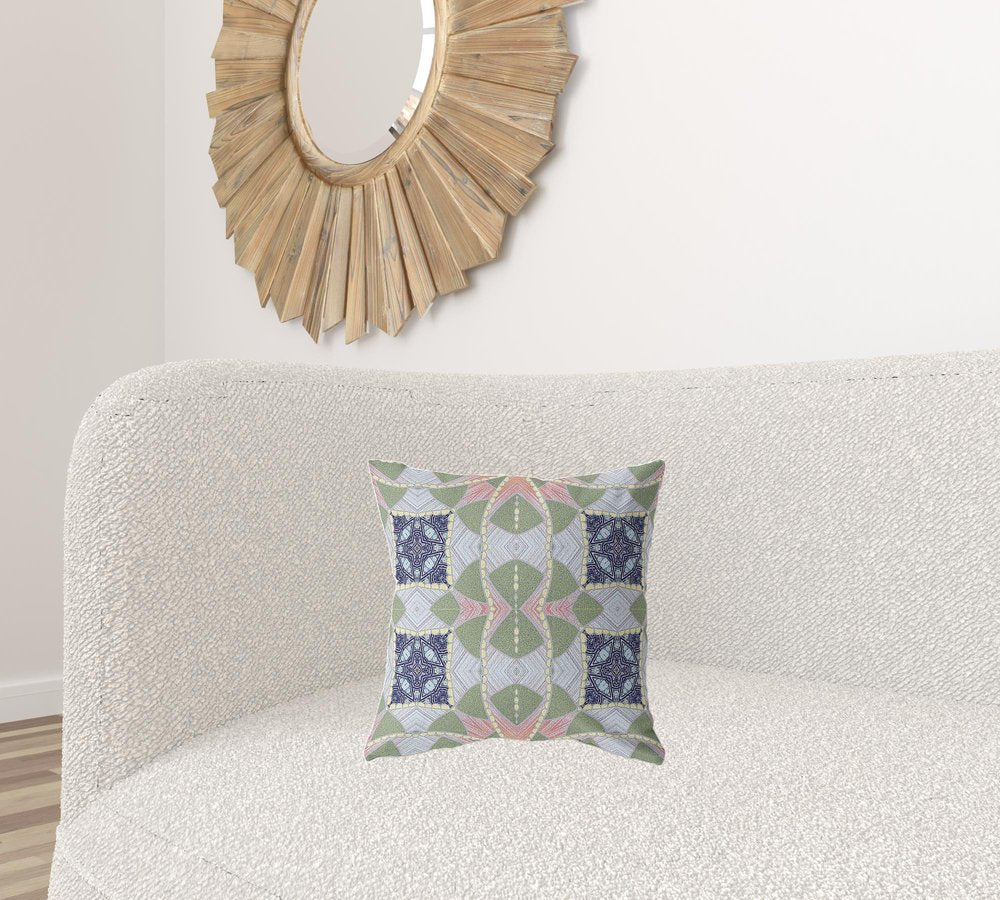 16" X 16" Green Geometric Indoor Outdoor Throw Pillow
