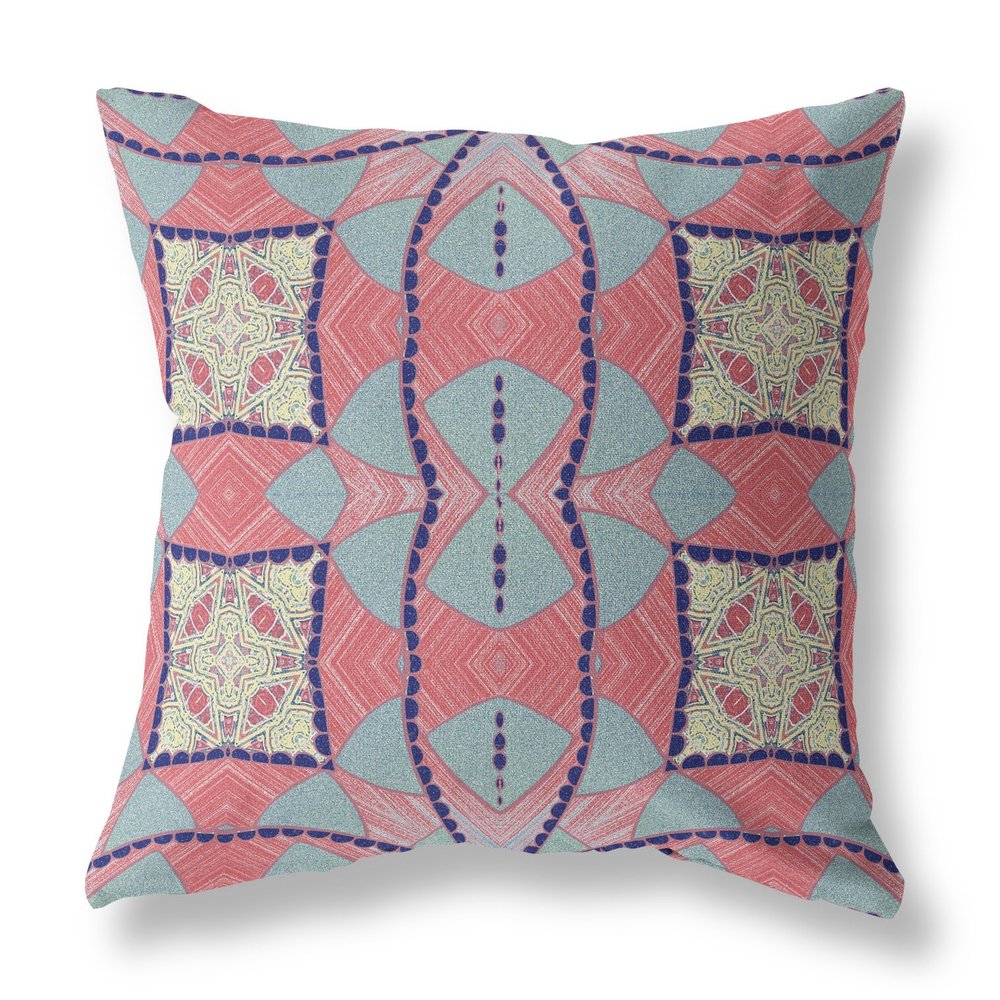 16" X 16" Red Geometric Indoor Outdoor Throw Pillow