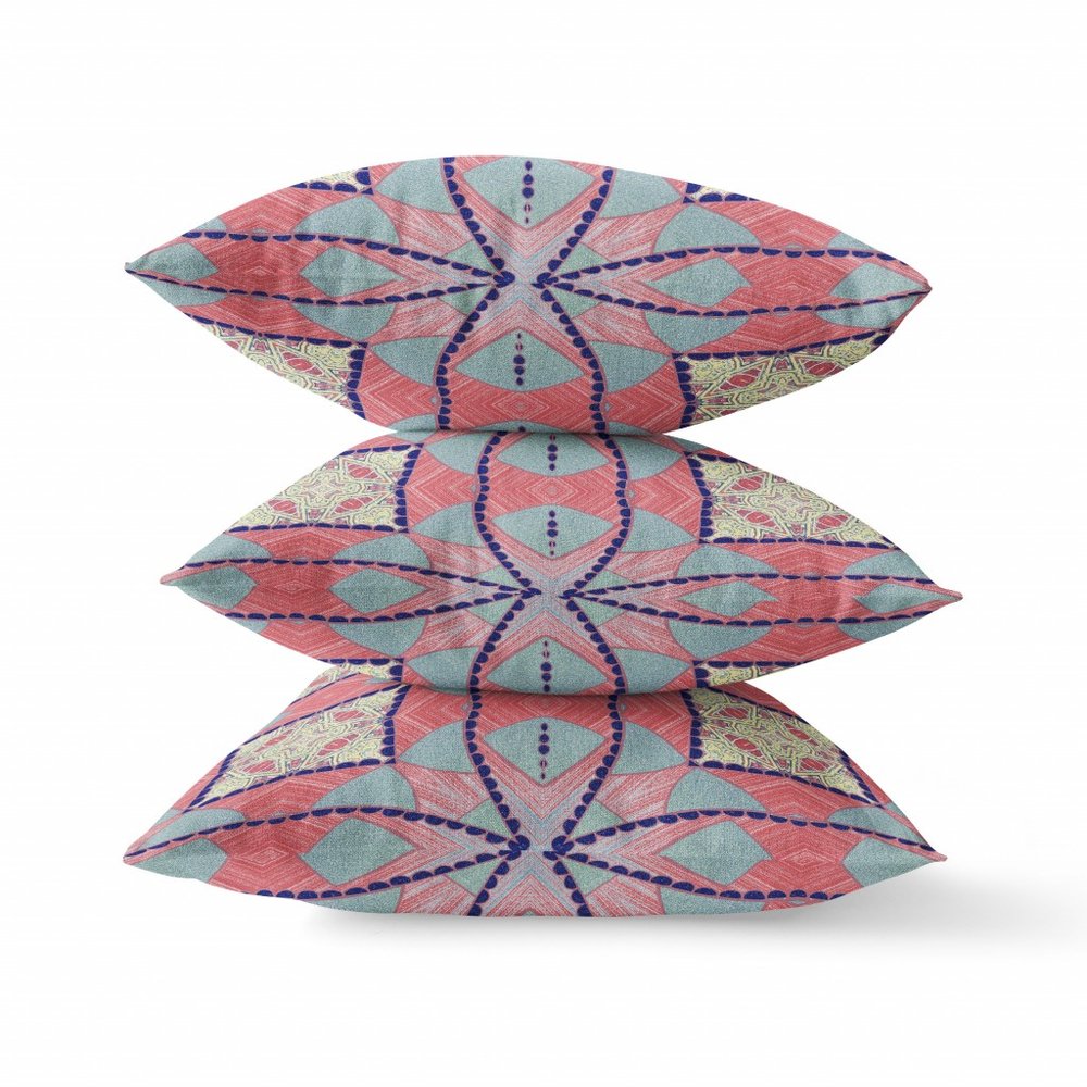 16" X 16" Red Geometric Indoor Outdoor Throw Pillow