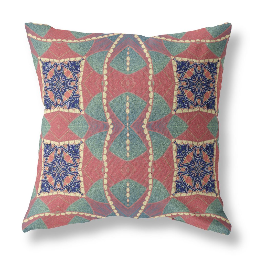 16" X 16" Red Geometric Indoor Outdoor Throw Pillow