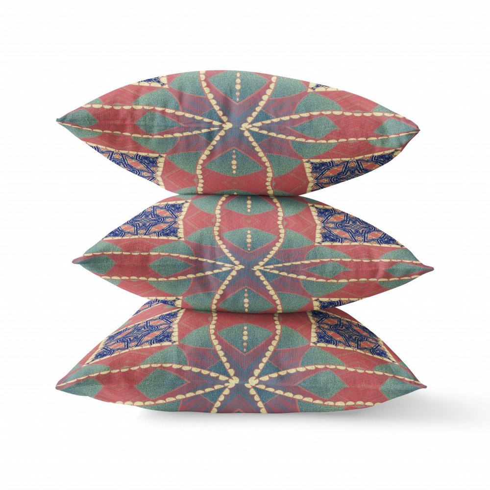 16" X 16" Red Geometric Indoor Outdoor Throw Pillow