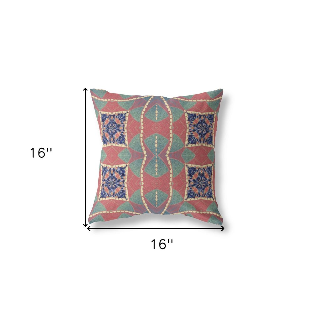 16" X 16" Red Geometric Indoor Outdoor Throw Pillow