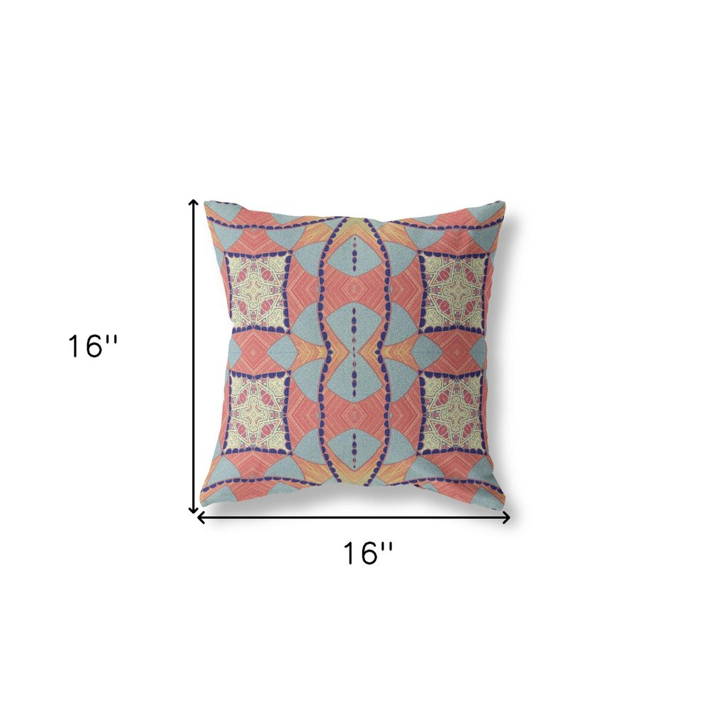 16" X 16" Red Geometric Indoor Outdoor Throw Pillow