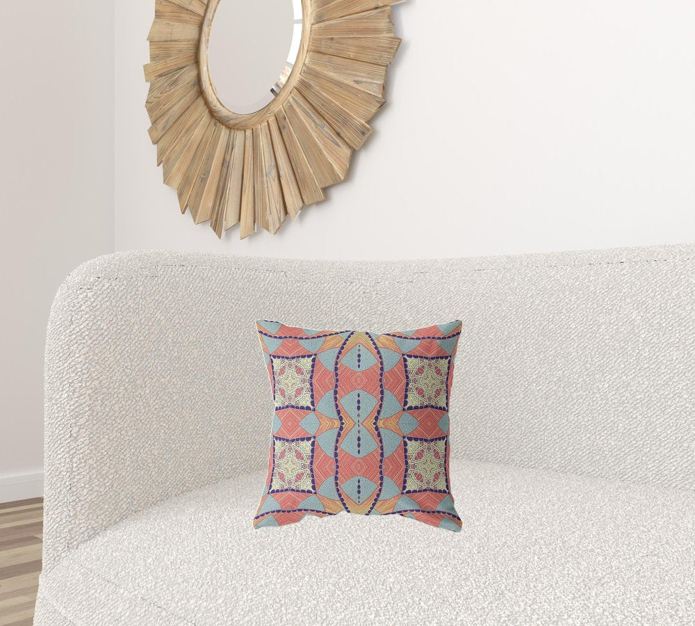 16" X 16" Red Geometric Indoor Outdoor Throw Pillow