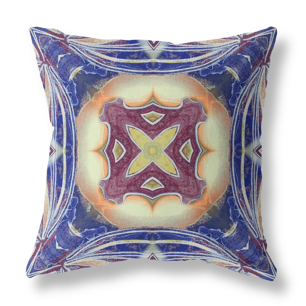 16" X 16" Blue Geometric Indoor Outdoor Throw Pillow