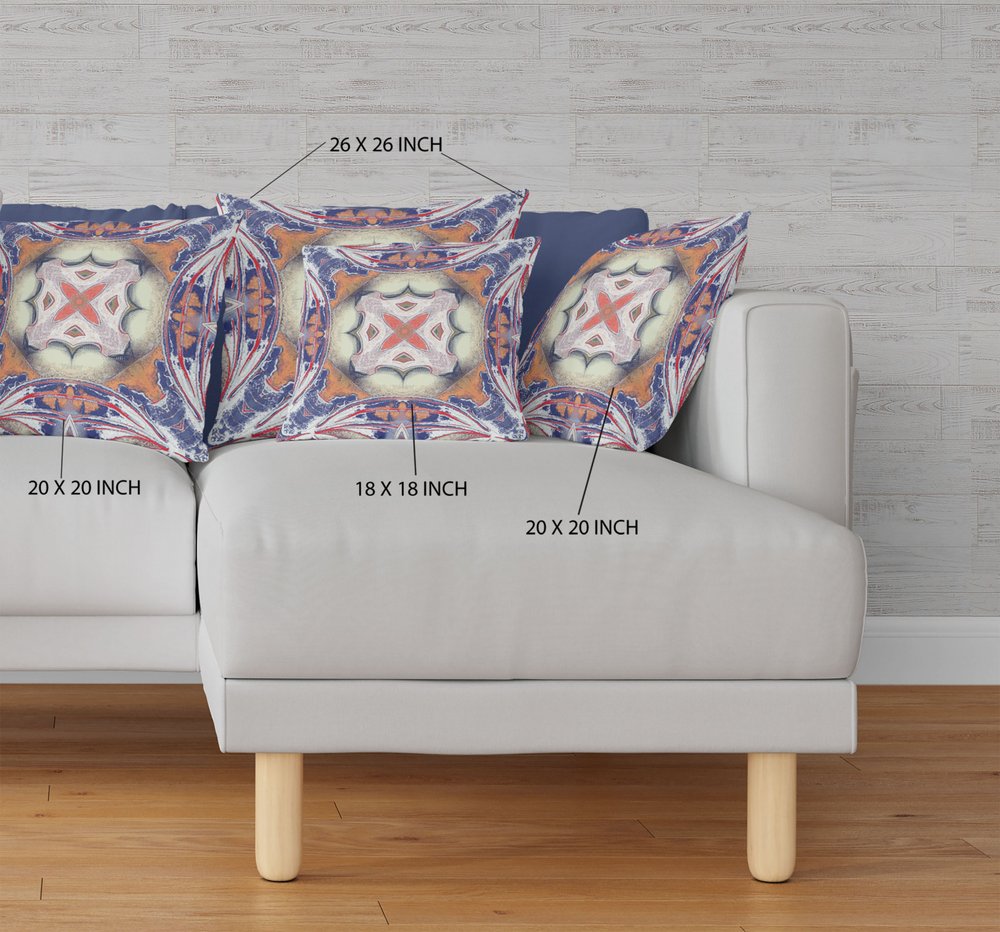 16" X 16" Blue and White Geometric Indoor Outdoor Throw Pillow