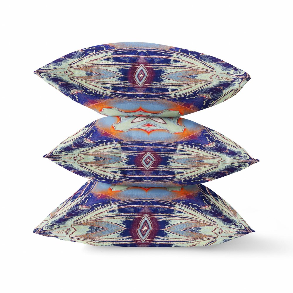 16" X 16" Indigo Geometric Indoor Outdoor Throw Pillow