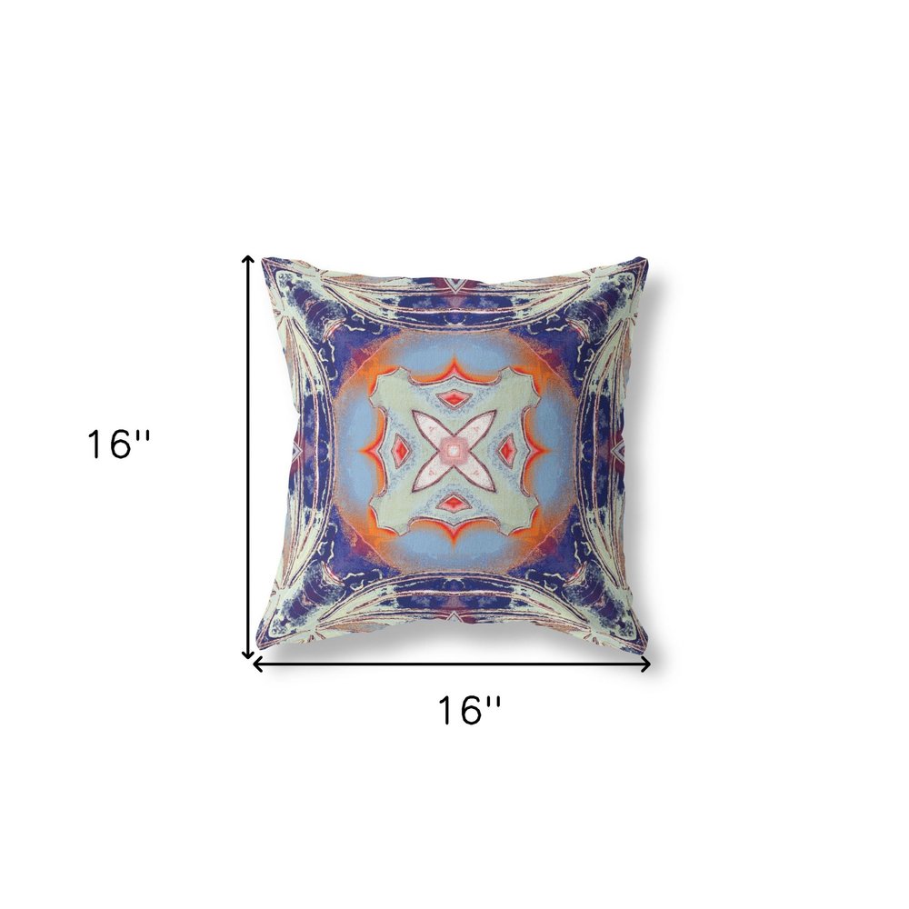 16" X 16" Indigo Geometric Indoor Outdoor Throw Pillow
