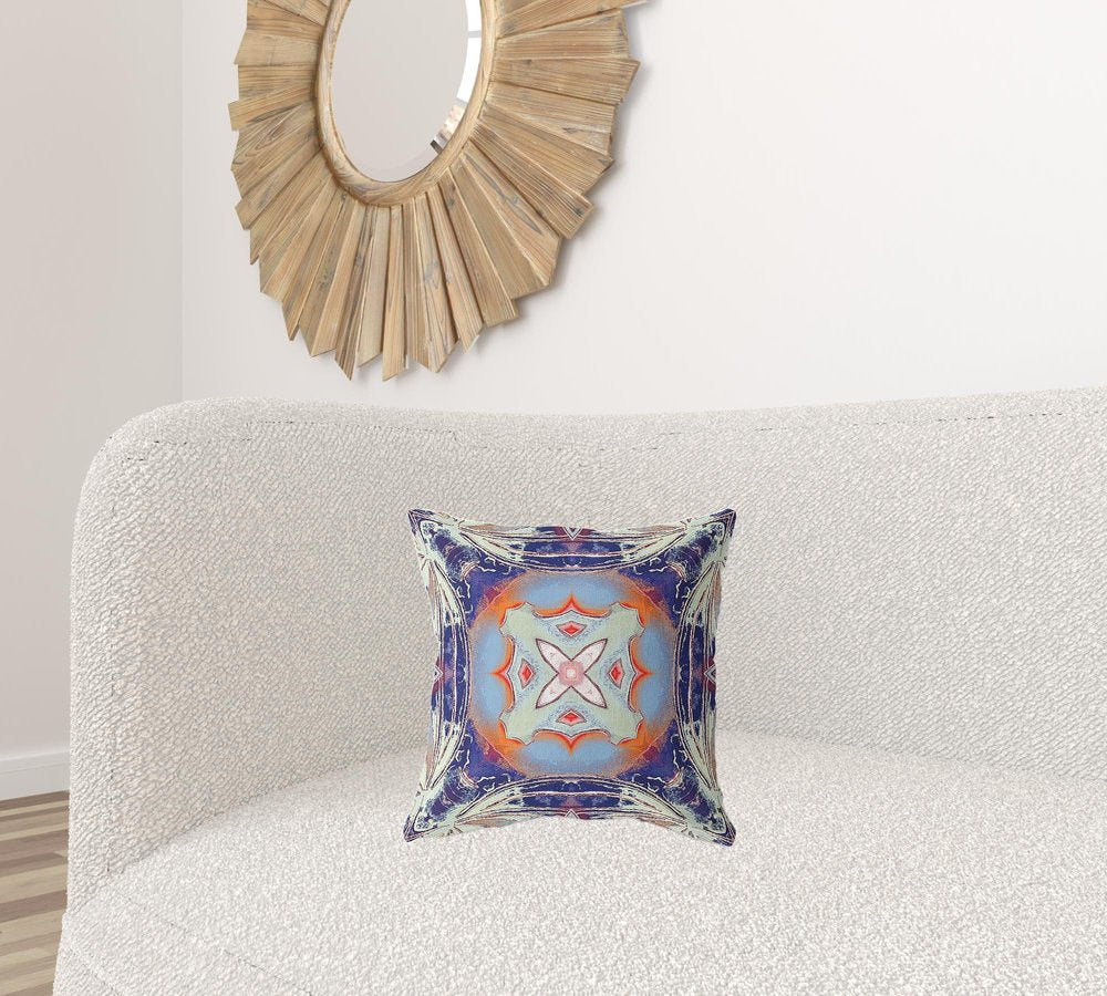 16" X 16" Indigo Geometric Indoor Outdoor Throw Pillow