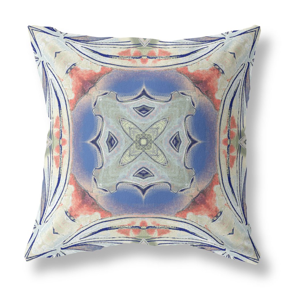 16" X 16" Cream Geometric Indoor Outdoor Throw Pillow