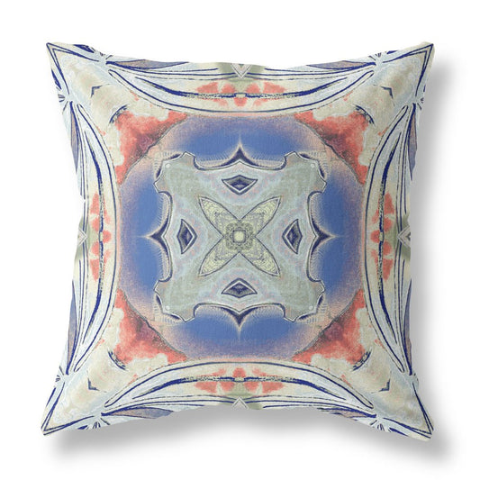 16" X 16" Cream Geometric Indoor Outdoor Throw Pillow