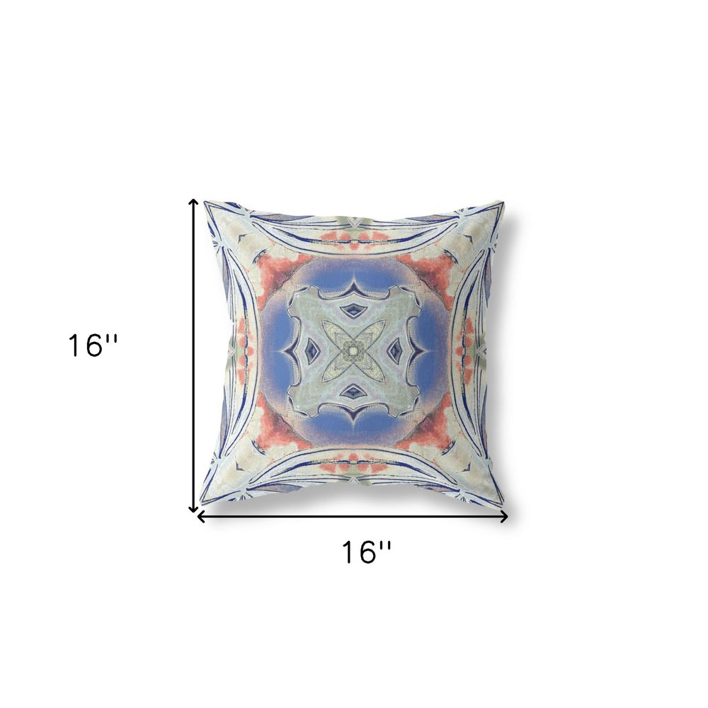 16" X 16" Cream Geometric Indoor Outdoor Throw Pillow