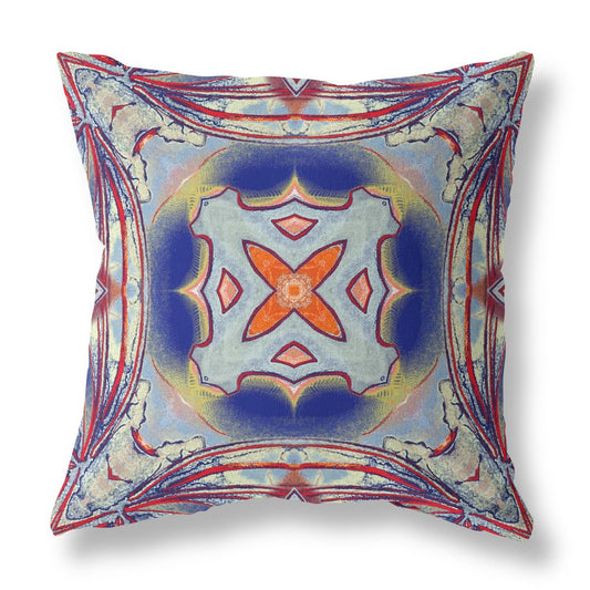 16" X 16" Blue and Gray Geometric Indoor Outdoor Throw Pillow