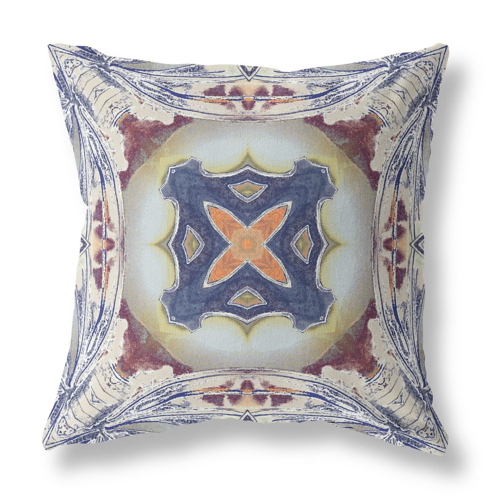 16" X 16" Indigo Geometric Indoor Outdoor Throw Pillow