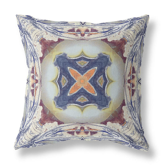 16" X 16" Indigo Geometric Indoor Outdoor Throw Pillow