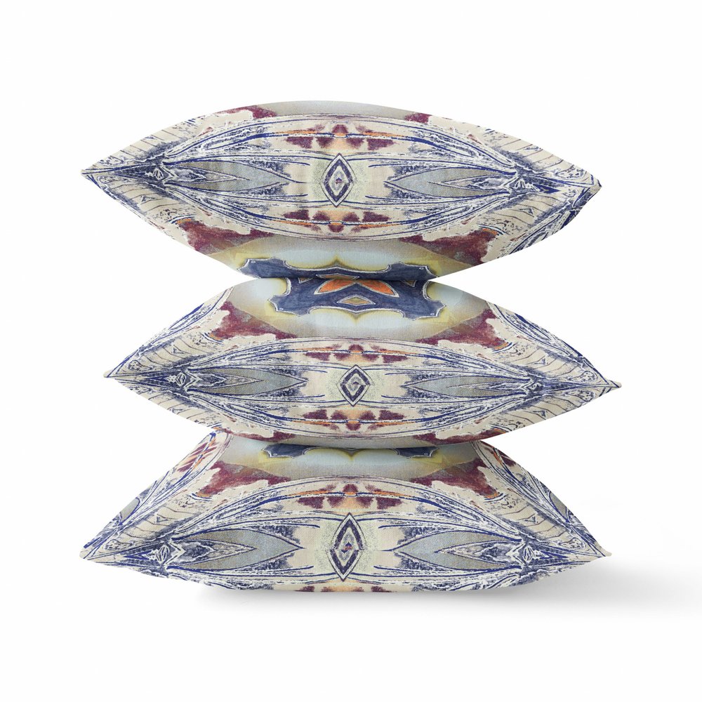 16" X 16" Indigo Geometric Indoor Outdoor Throw Pillow