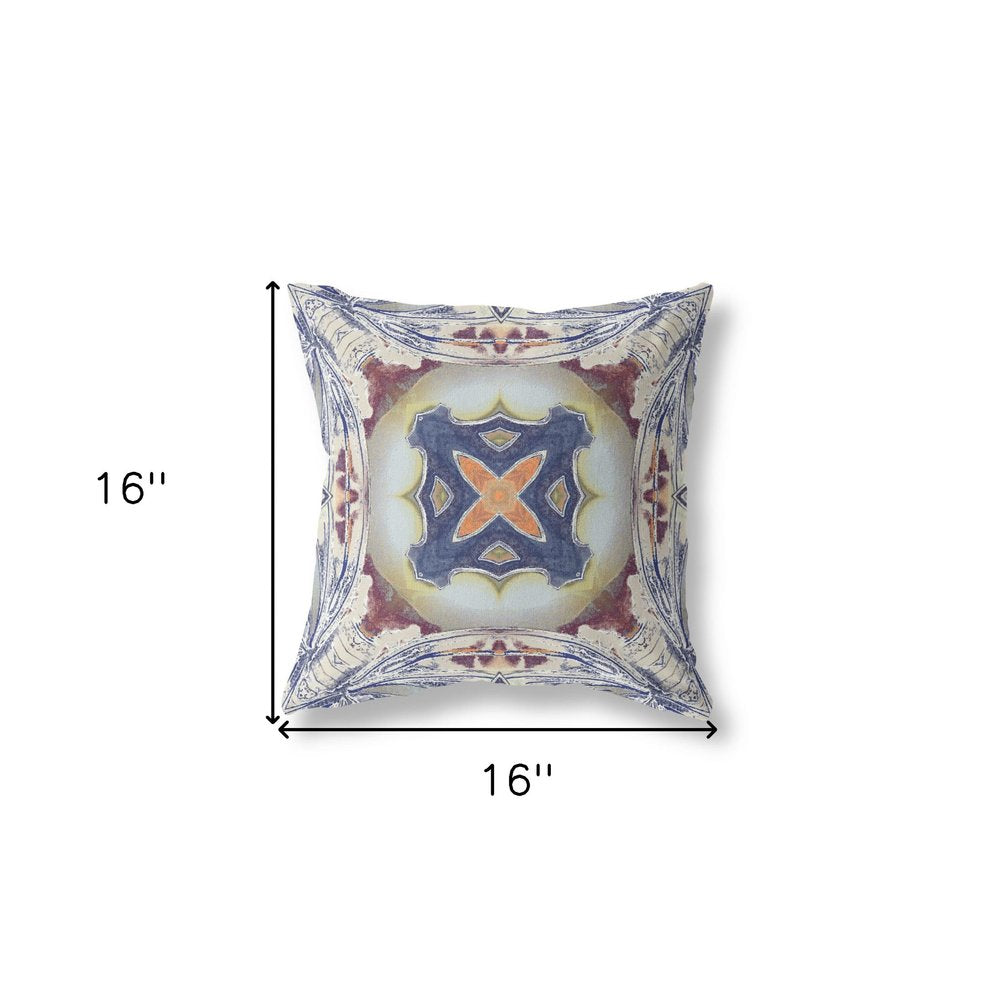 16" X 16" Indigo Geometric Indoor Outdoor Throw Pillow