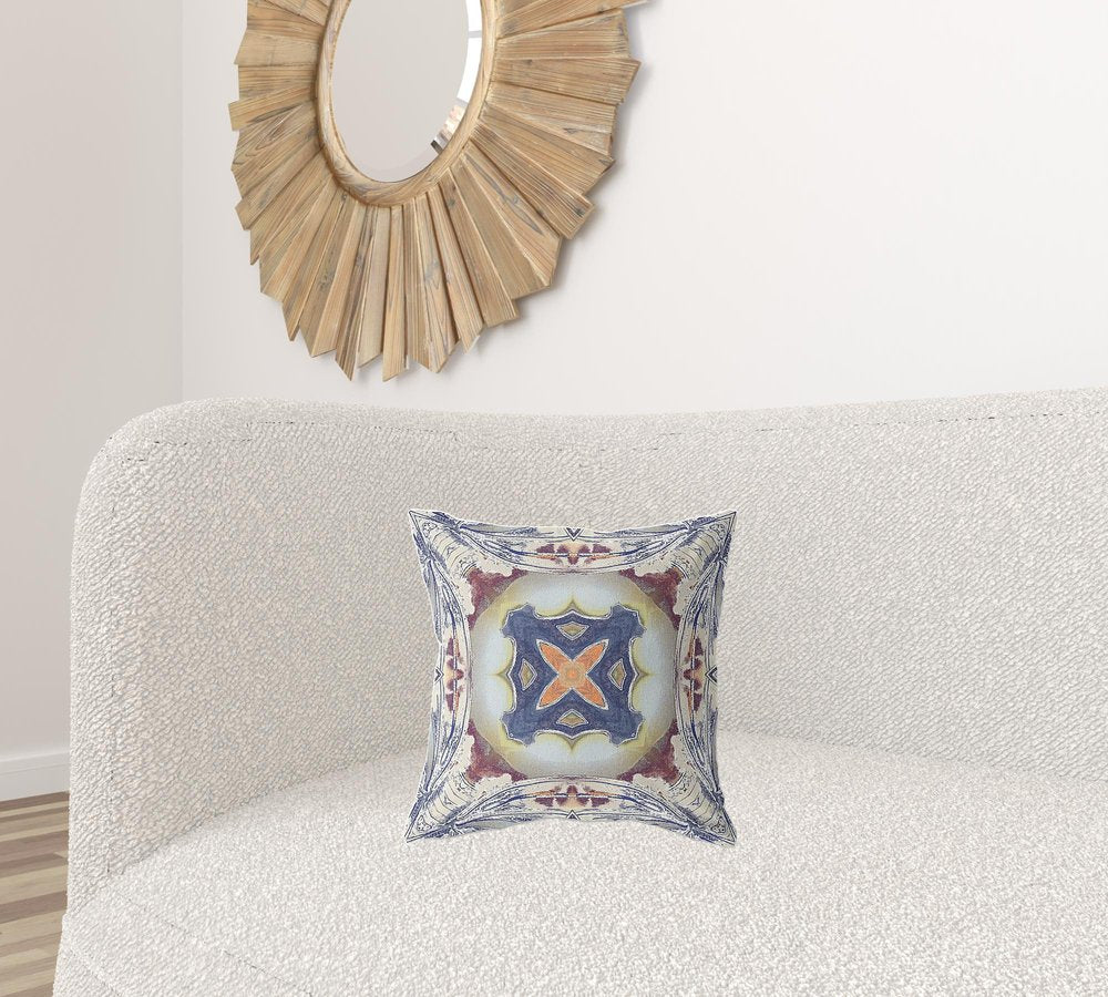 16" X 16" Indigo Geometric Indoor Outdoor Throw Pillow