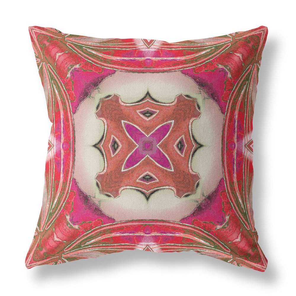 16" X 16" Pink Geometric Indoor Outdoor Throw Pillow