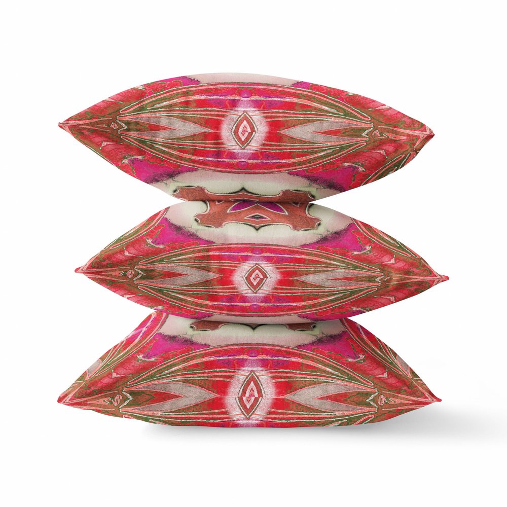 16" X 16" Pink Geometric Indoor Outdoor Throw Pillow