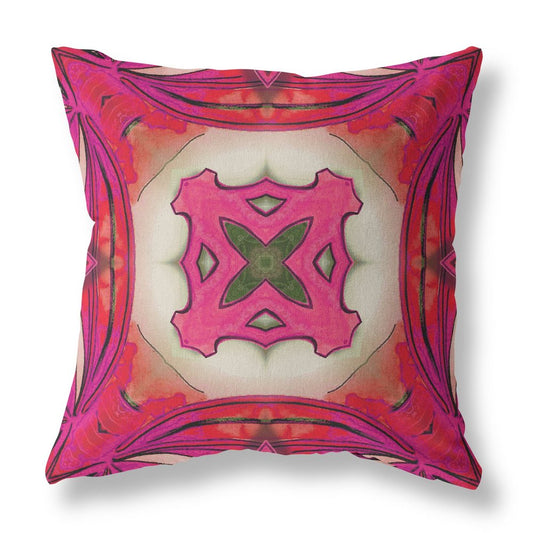 16" X 16" Hot Pink Geometric Indoor Outdoor Throw Pillow