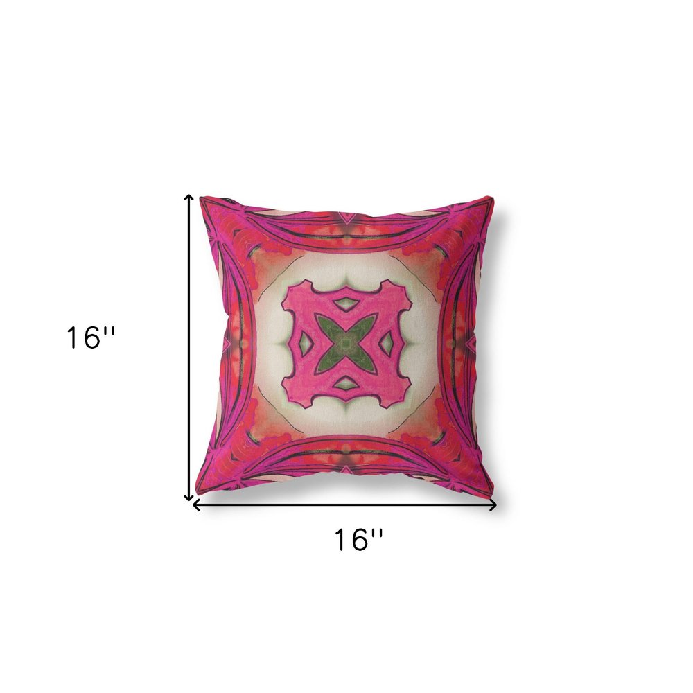16" X 16" Hot Pink Geometric Indoor Outdoor Throw Pillow