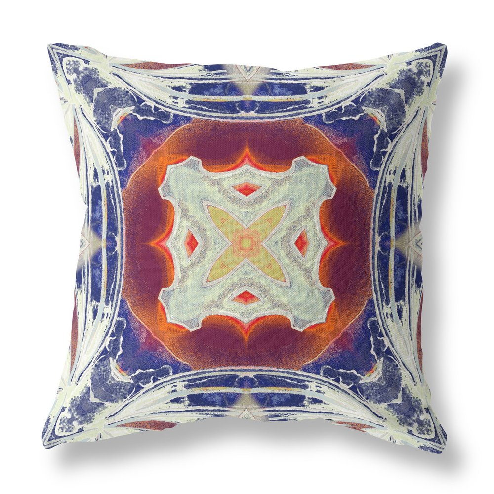 16" X 16" Indigo Geometric Indoor Outdoor Throw Pillow