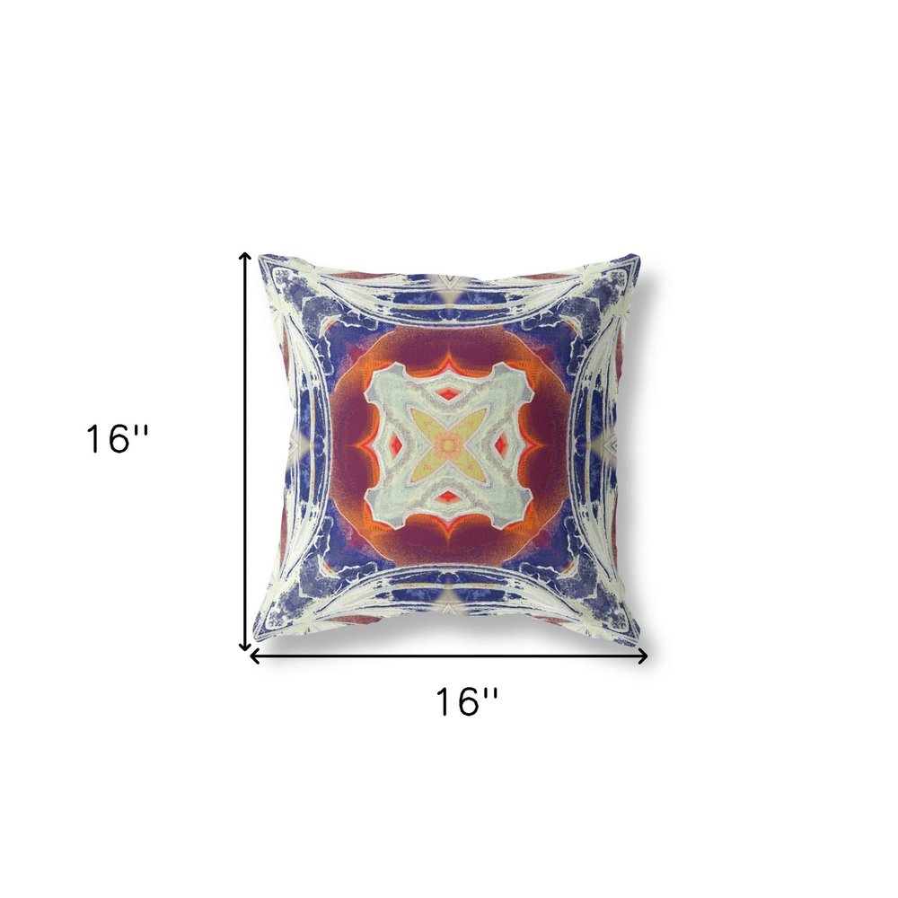 16" X 16" Indigo Geometric Indoor Outdoor Throw Pillow