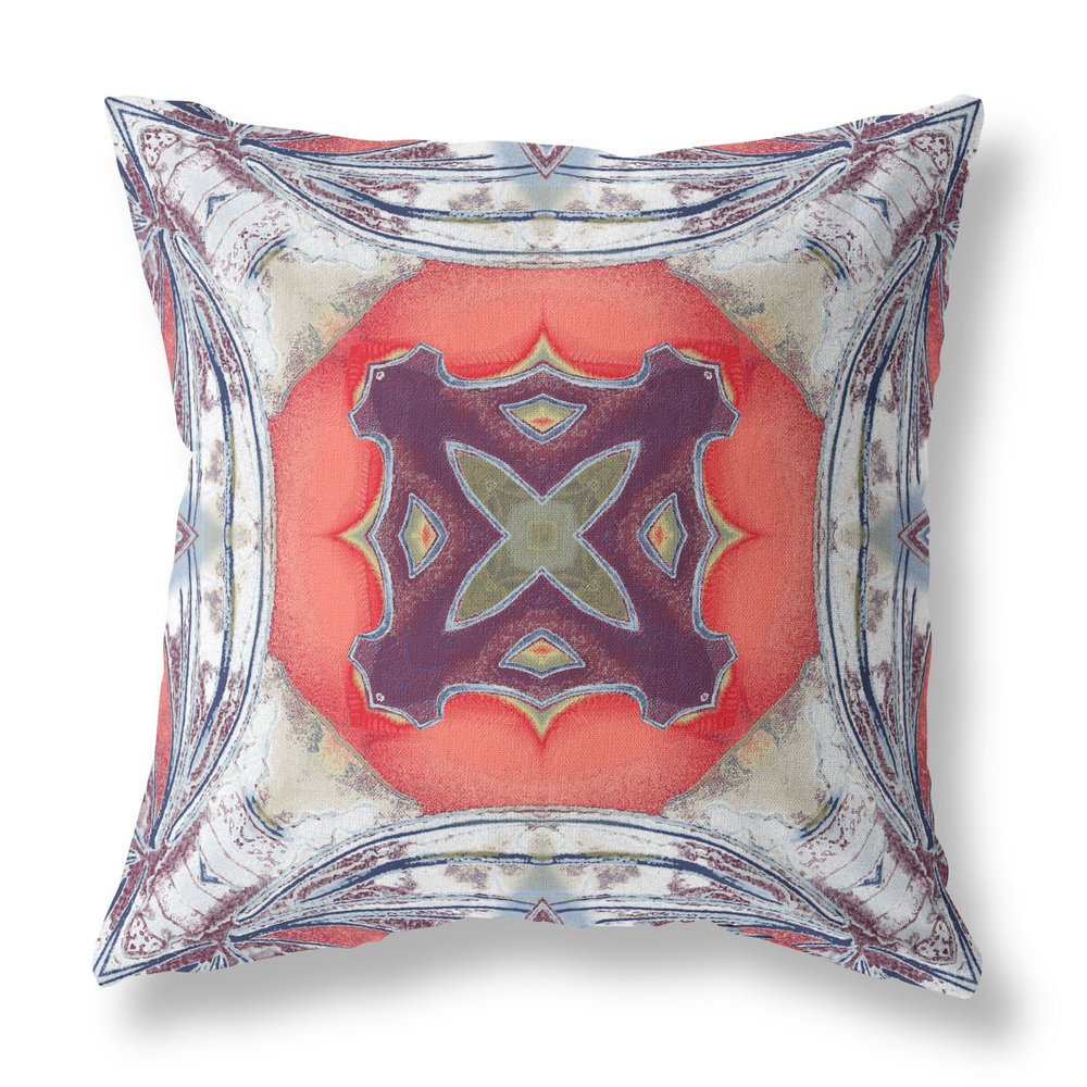 16" X 16" Peach Geometric Indoor Outdoor Throw Pillow