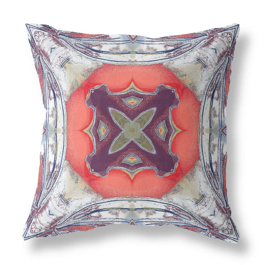 16" X 16" Peach Geometric Indoor Outdoor Throw Pillow
