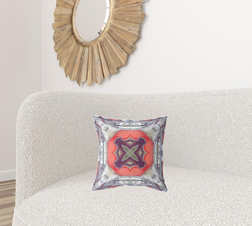 16" X 16" Peach Geometric Indoor Outdoor Throw Pillow