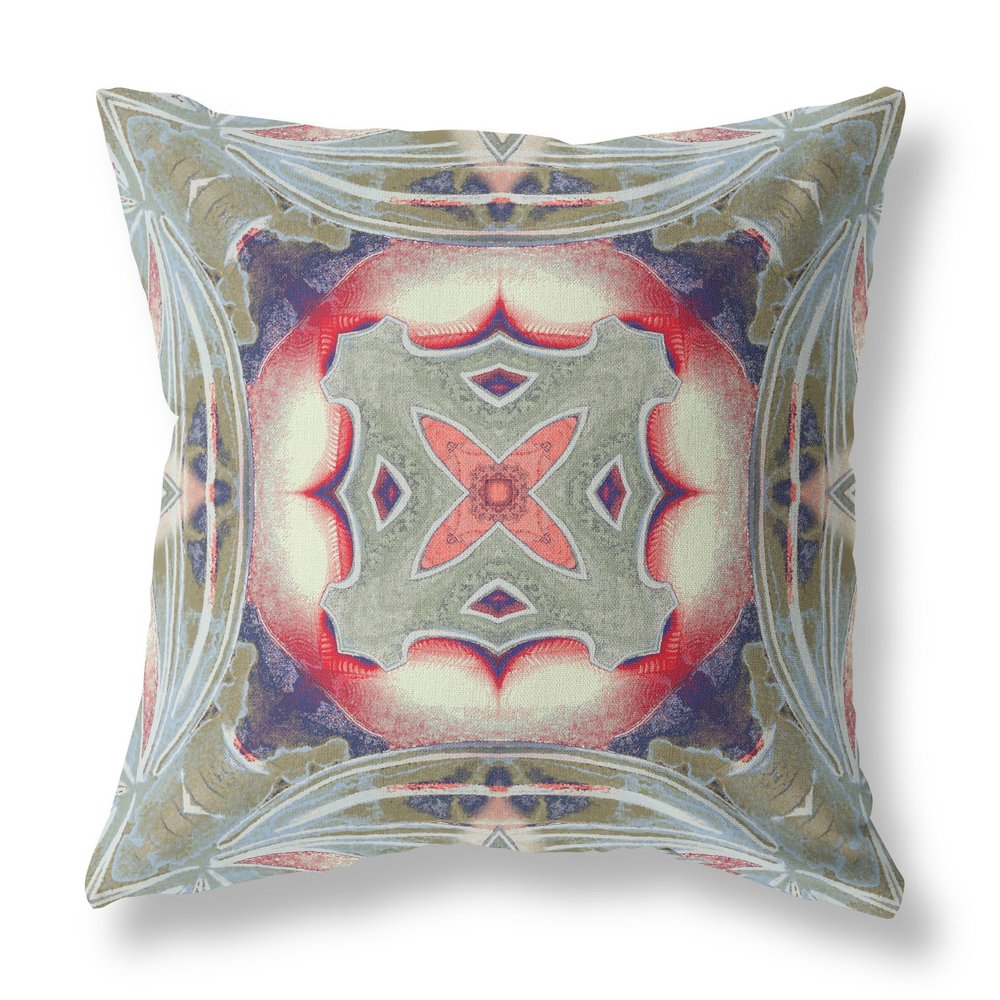 16" X 16" Pink Geometric Indoor Outdoor Throw Pillow