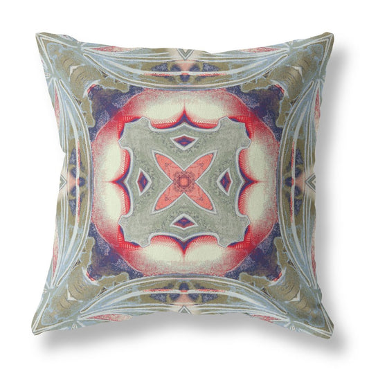 16" X 16" Pink Geometric Indoor Outdoor Throw Pillow