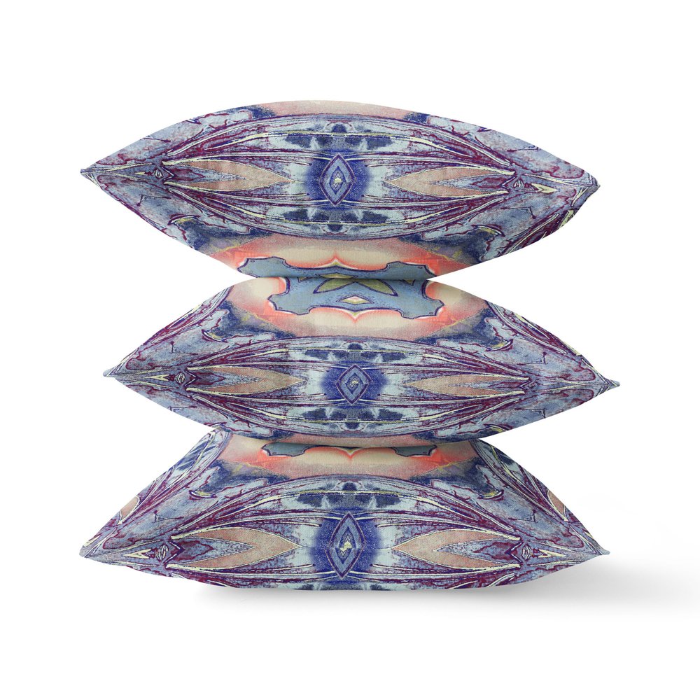 16" X 16" Sky Blue And Peach Zippered Geometric Indoor Outdoor Throw Pillow