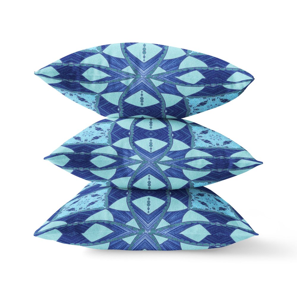 16" X 16" Blue Blown Seam Geometric Indoor Outdoor Throw Pillow