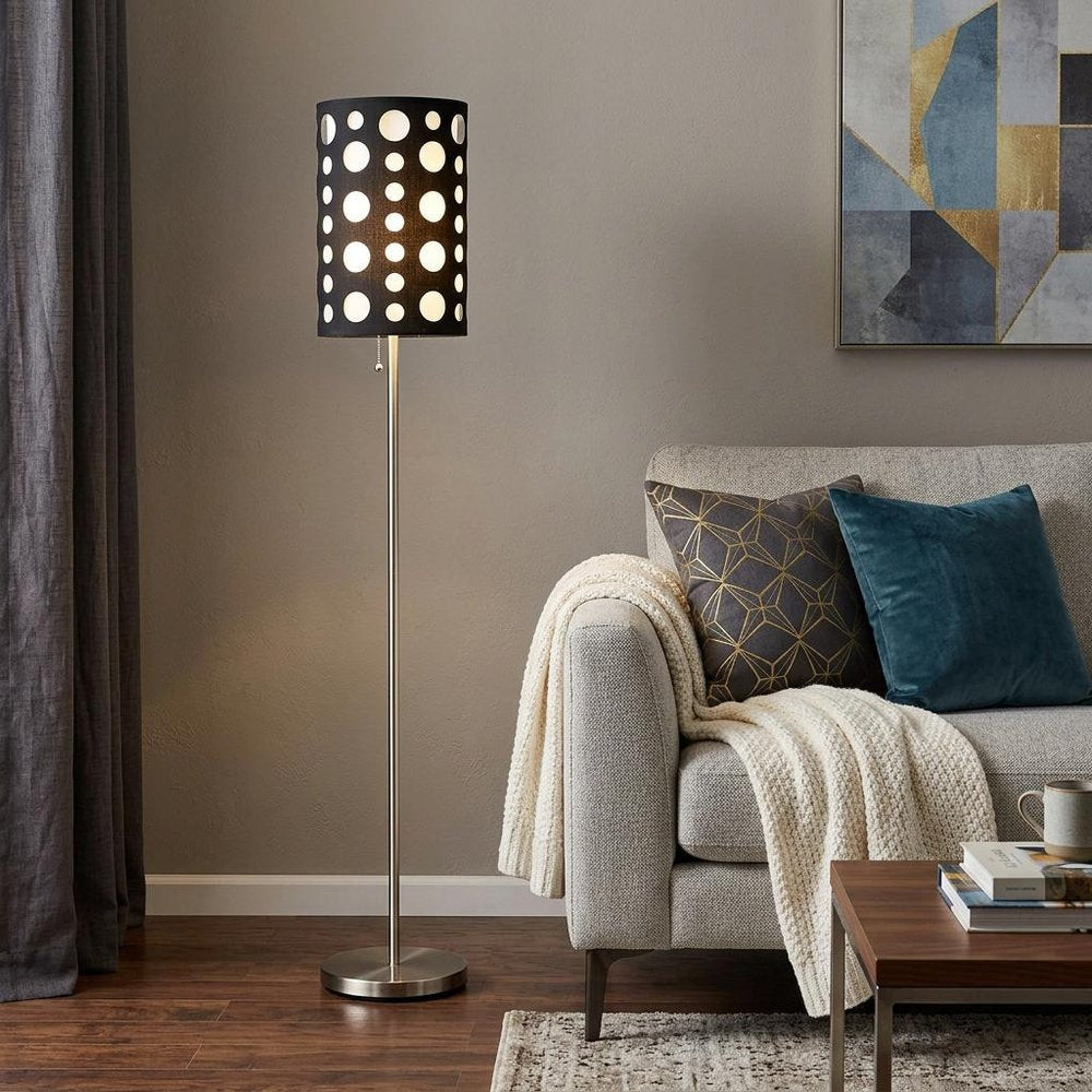 66" Steel Novelty Floor Lamp With Black And Red Drum Shade