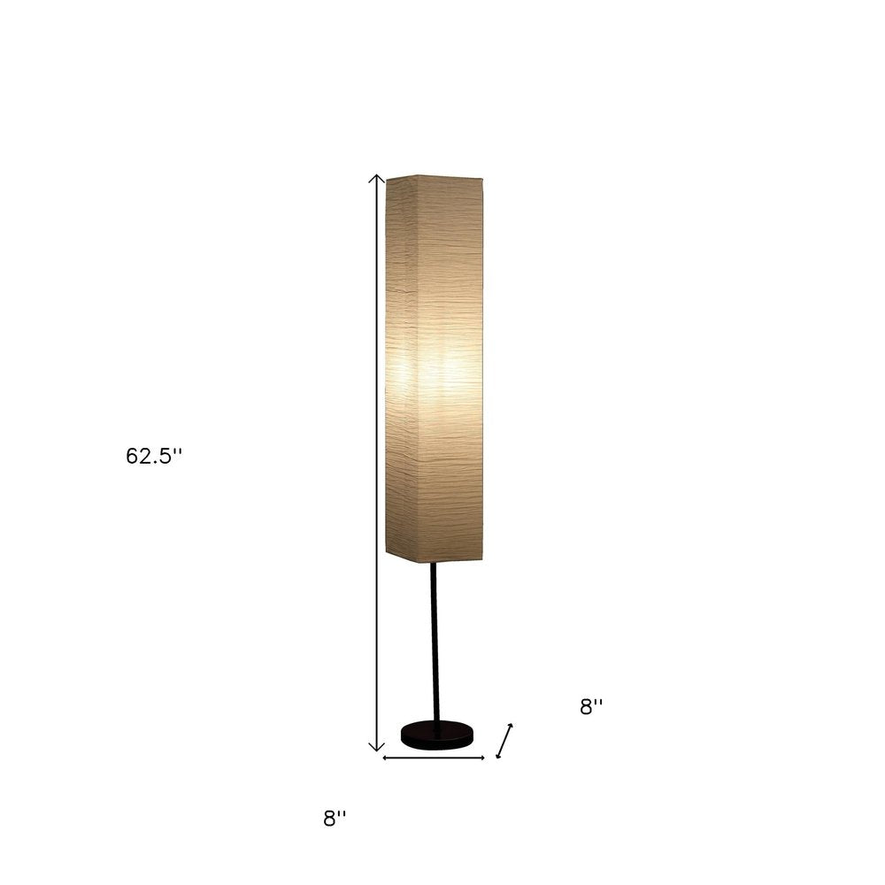 63" Black And Off White Column Floor Lamp With Off White Paper Rectangular Shade