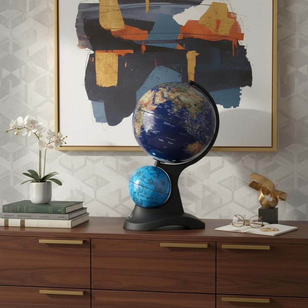 18" Blue Black And Navy Polyresin Dual Globe