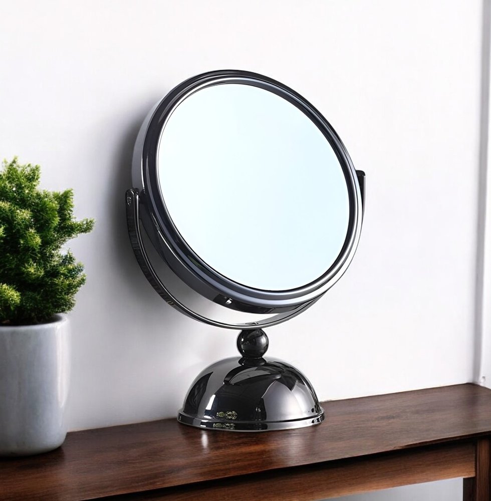 9" Black Round Metal Framed Makeup Shaving Tabletop Mirror
