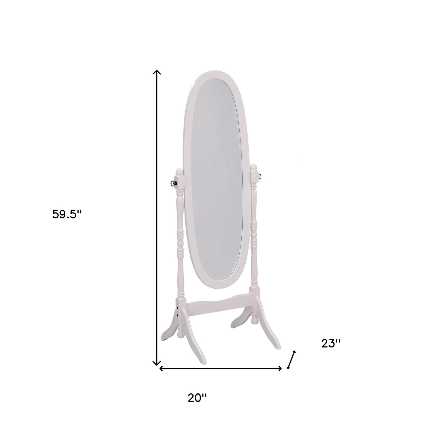 60" White Oval Wood Framed Freestanding Cheval Mirror