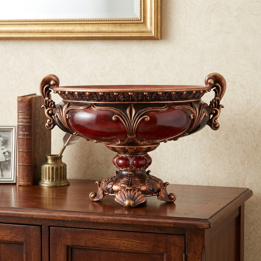 10" Brown And Gold Polyresin Decorative Bowl