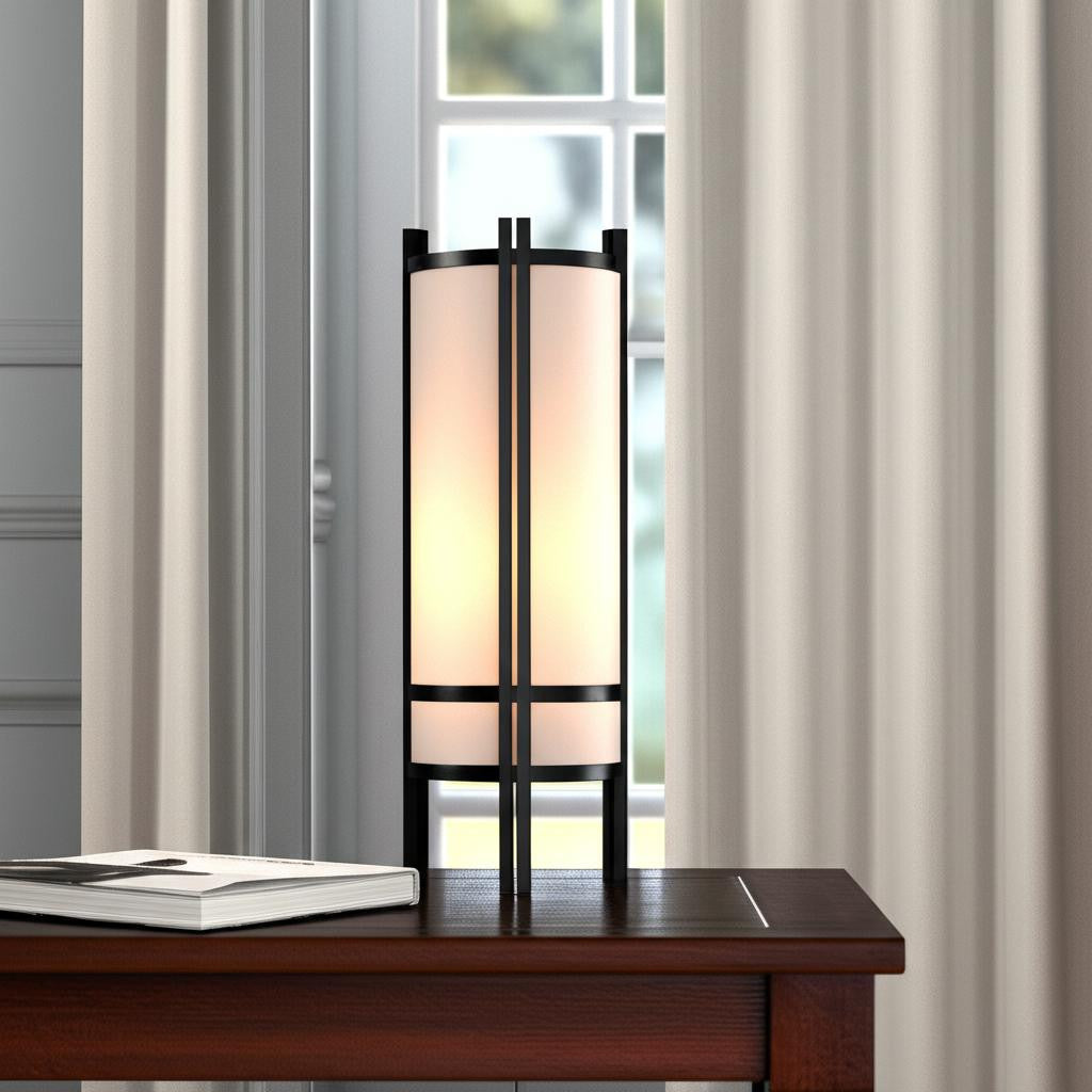 24" Black and Off White Cylinder Bedside Table Lamp