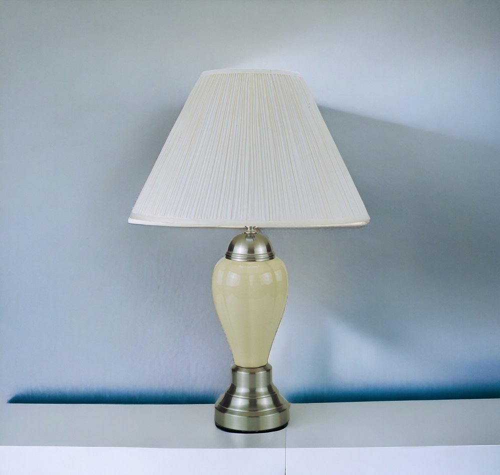 27" Gray and Silver Metal Urn Table Lamp With Gray Empire Shade