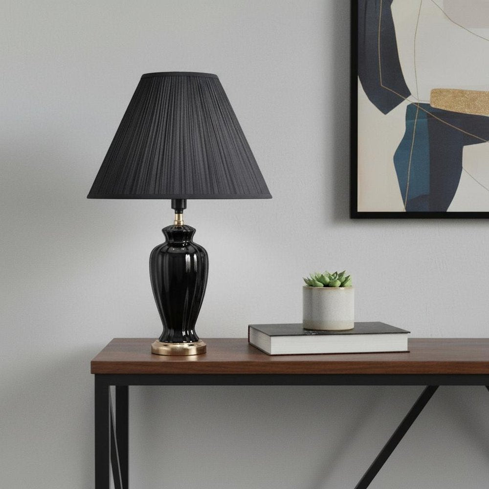 26" Gold Bedside Table Lamp With Black Empire Shade