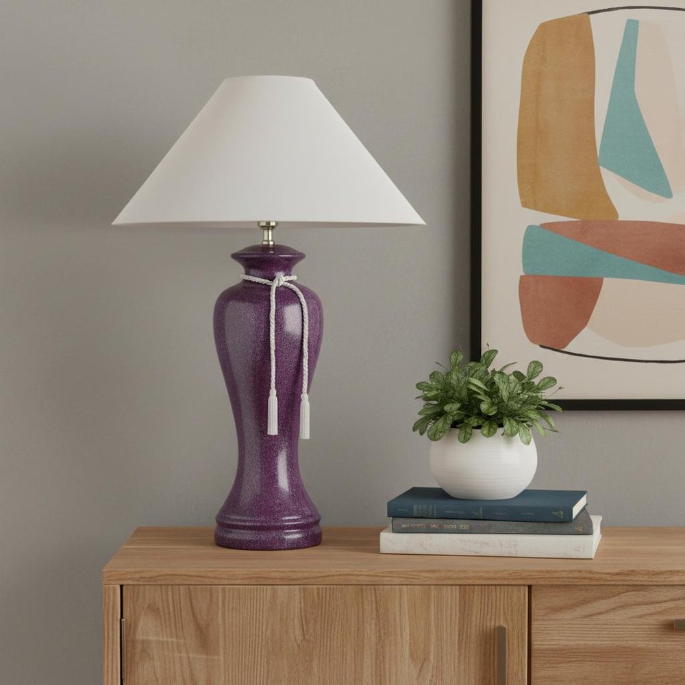 35" Red Burgundy Glaze Ceramic Urn Table Lamp With White Classic Empire Shade