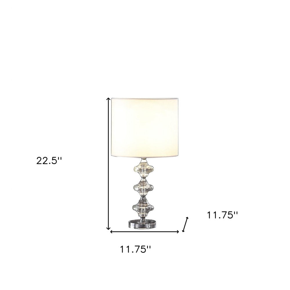 23" Silver Crystal Geometric Table Lamp With White Classic Drum Shade